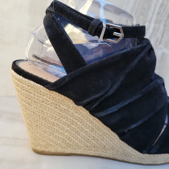 Sam Edelman Awan Black Suede Wedge Sandals Women's Size 9 Open Toe Buckle - Picture 6 of 12